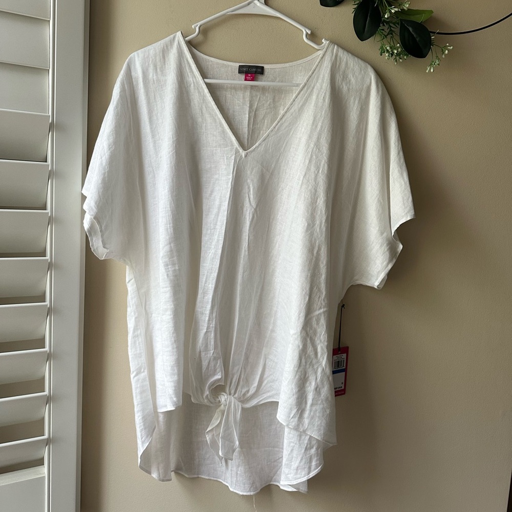 Vince Camuto White V-Neck Tie-Front Top